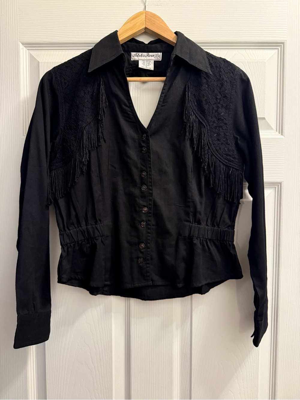 Vintage Adobe Rose Western Fringe Button-Up Top- Medium
